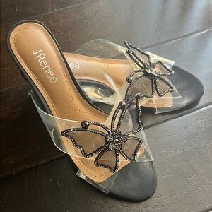 J.Renee Black Wedges with Butterfly Accent